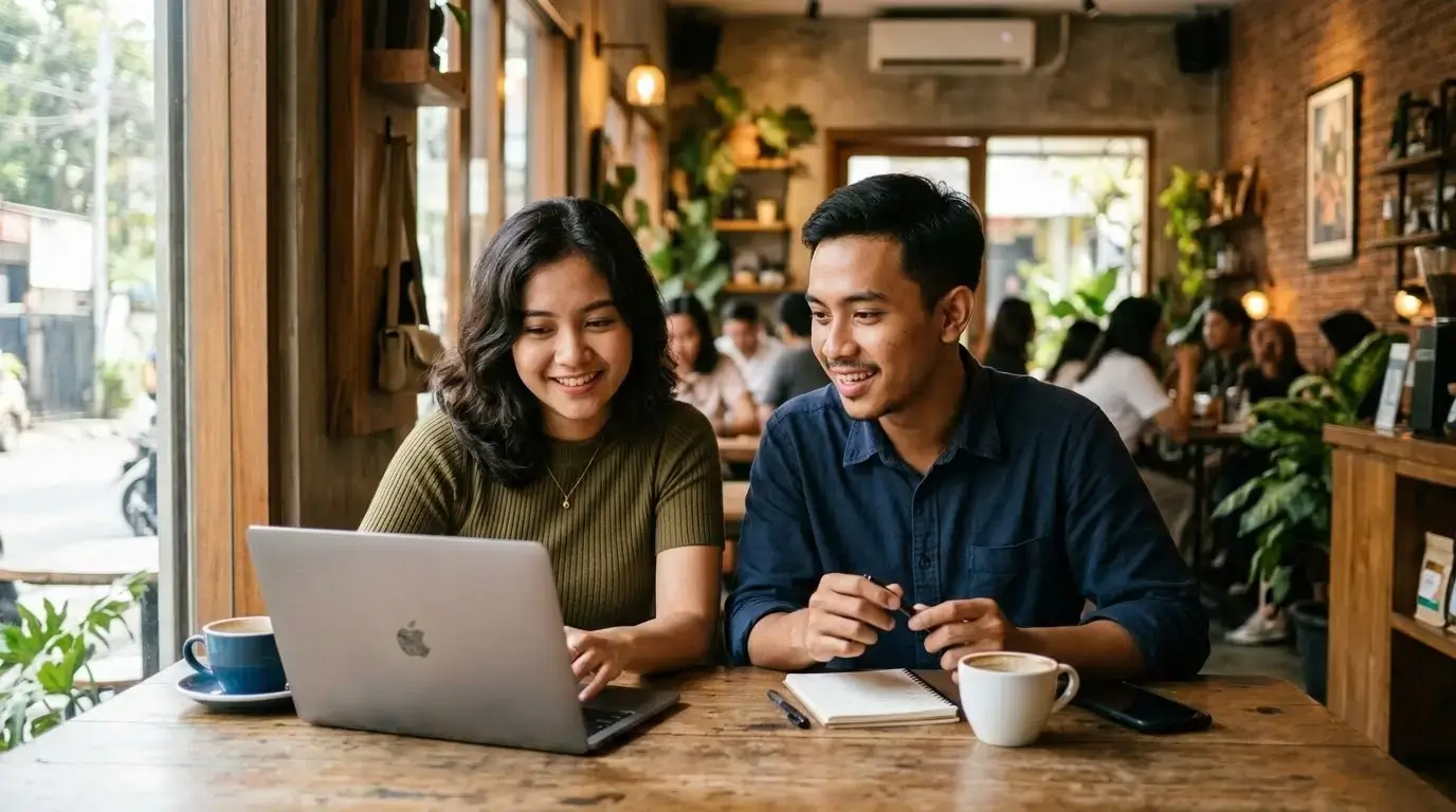seorang micro influencer Indonesia sedang membuat konten di kamar dengan ring light